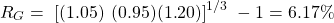  $$R_G=\ {[(1.05)\ (0.95)(1.20)]}^{1/3\ }-1=6.17\%$$ 