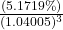 \frac{(5.1719\%)}{(1.04005)^3}