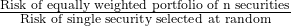 \frac{\text{Risk of equally weighted portfolio of n securities}}{\text{Risk of single security selected at random}}